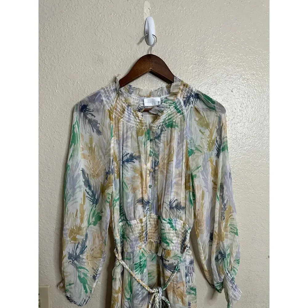 Christy Lynn Florence Maxi Dress Womans M NWOT 100% Silk Smocked Palm Print